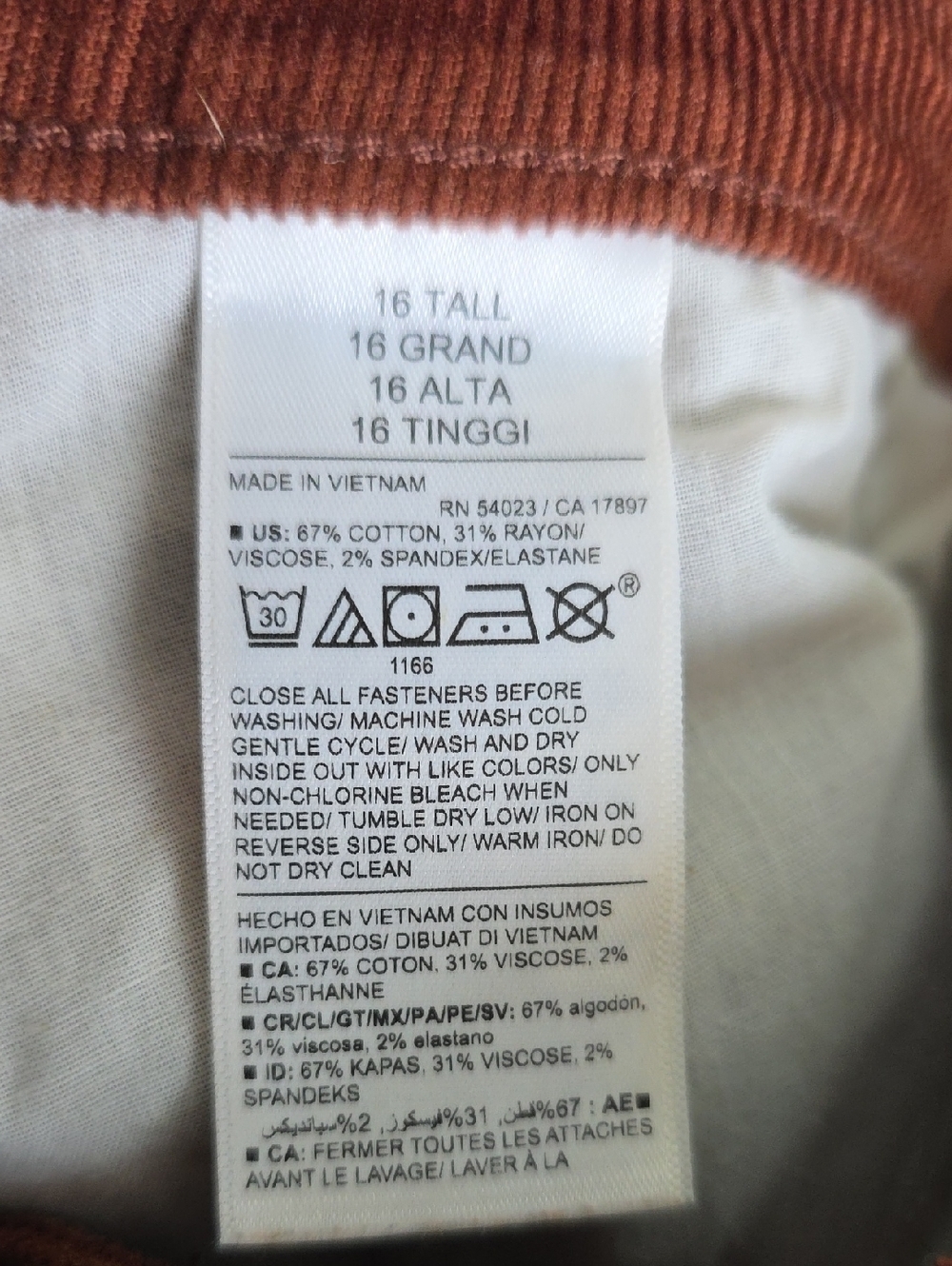Old Navy Brown Corduroy High Rise Flare Pants 16 Tall - Picture 6 of 6